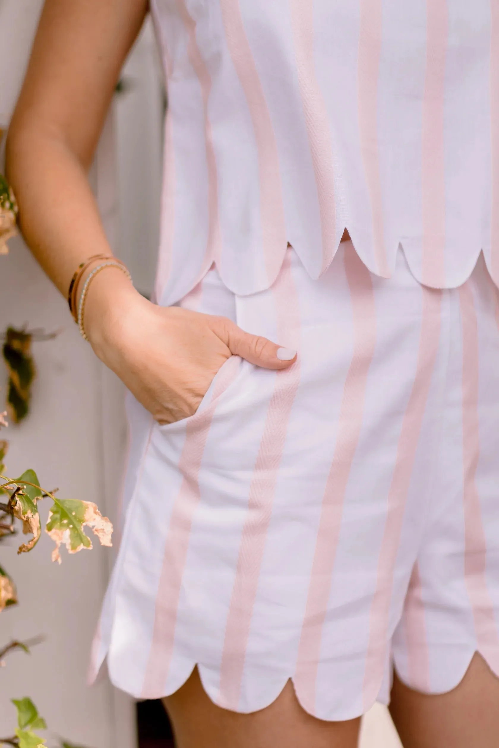 Blush Pink Stripe Scalloped Short Set