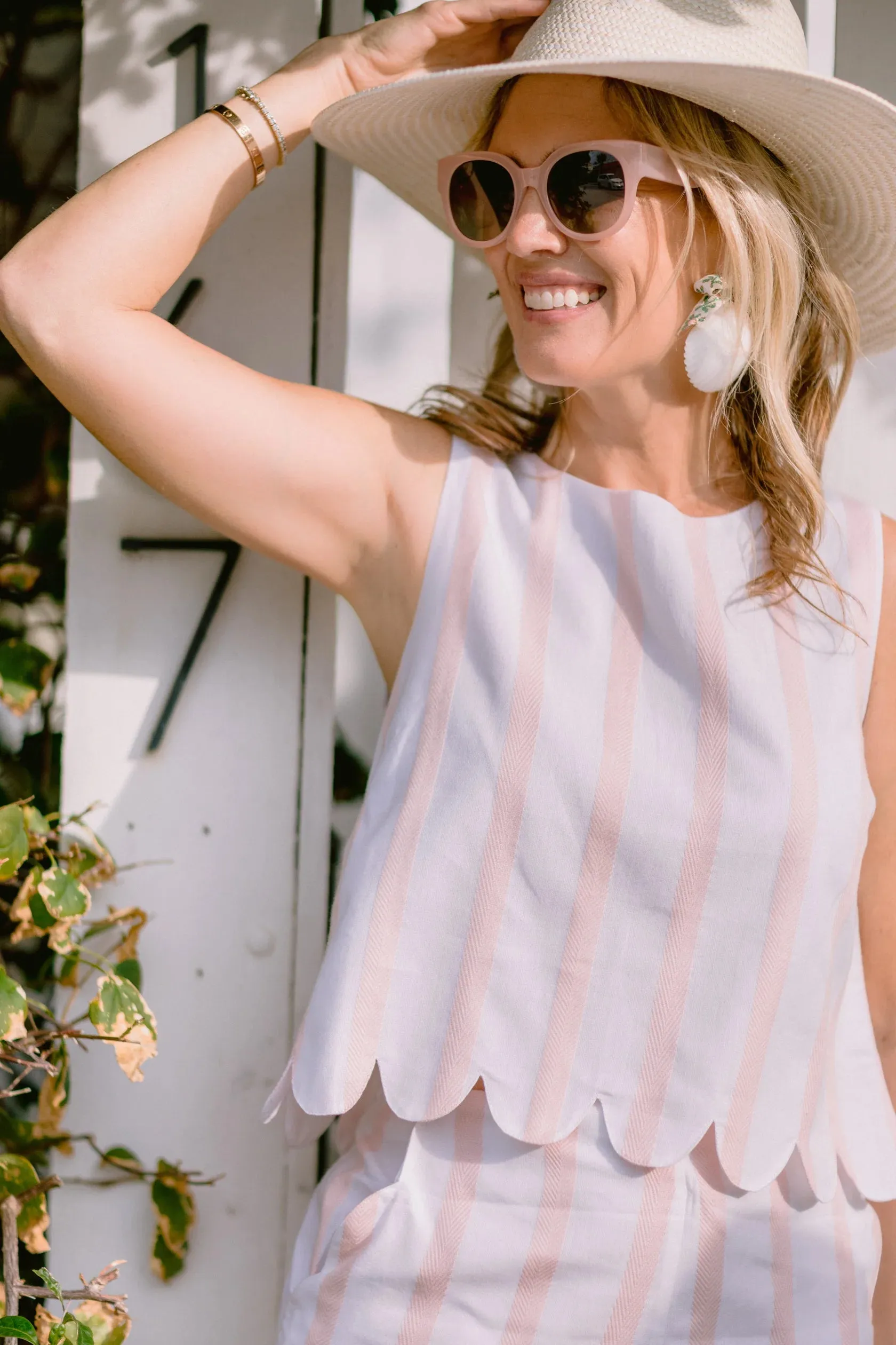 Blush Pink Stripe Scalloped Short Set