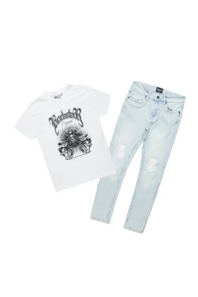 Boys Abbas White/Blue T-Shirt/Skinny Jean Set