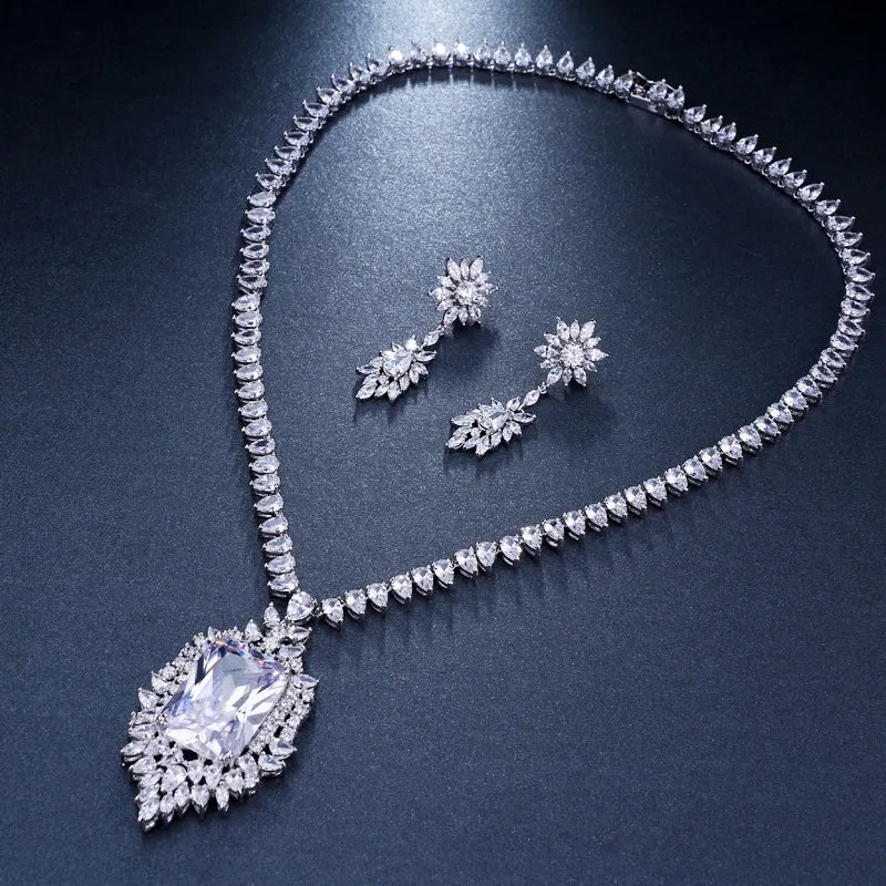 Bridal Wedding Evening Earring Necklace Jewelry Set For Women