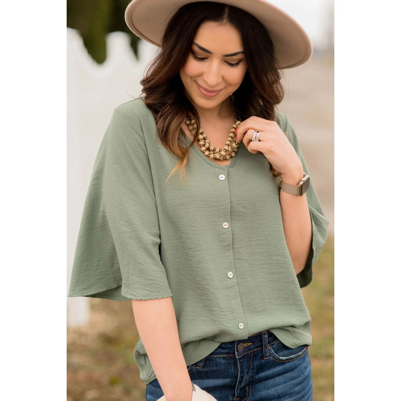 Button Blouse - Sage