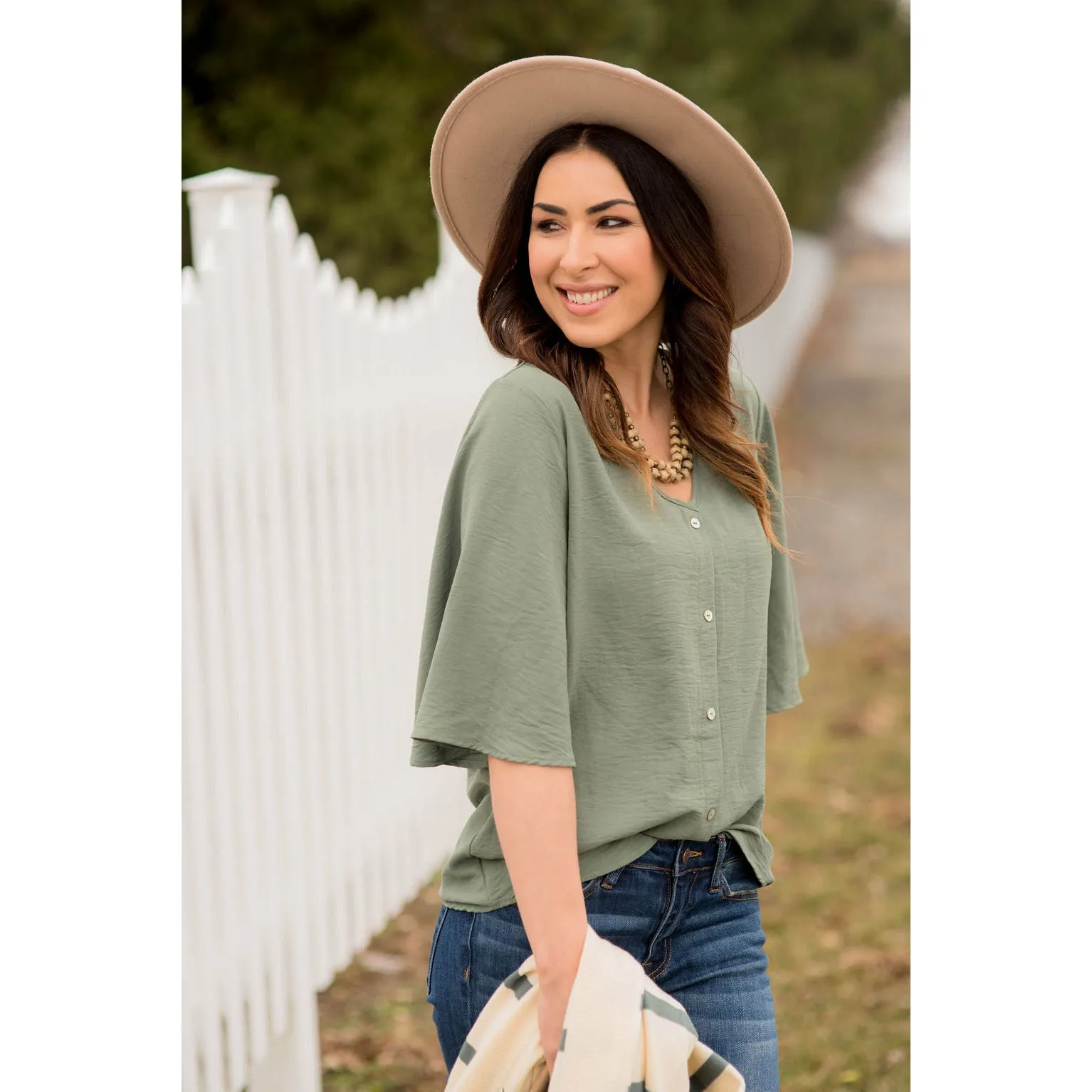 Button Blouse - Sage