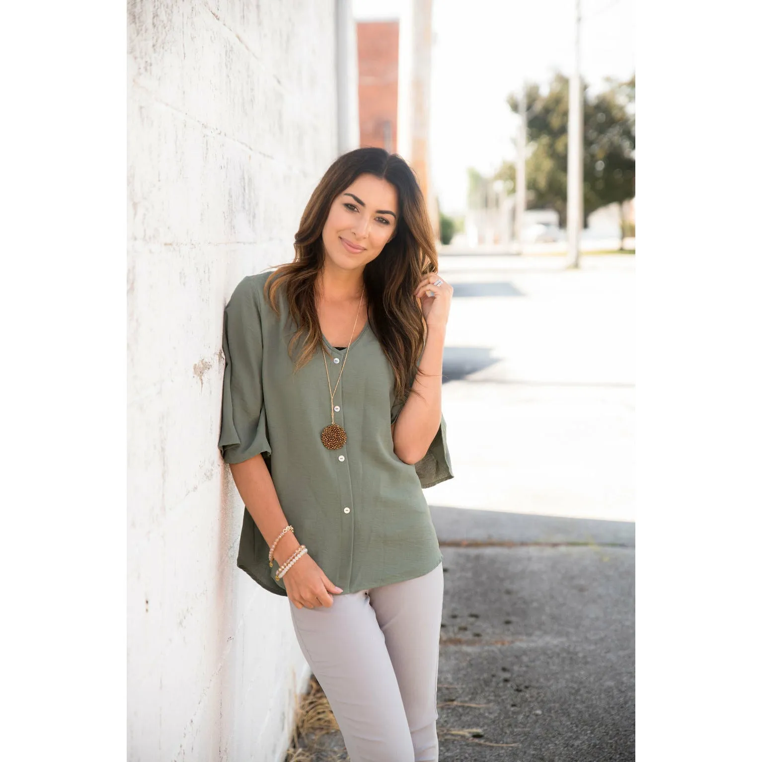 Button Blouse - Sage