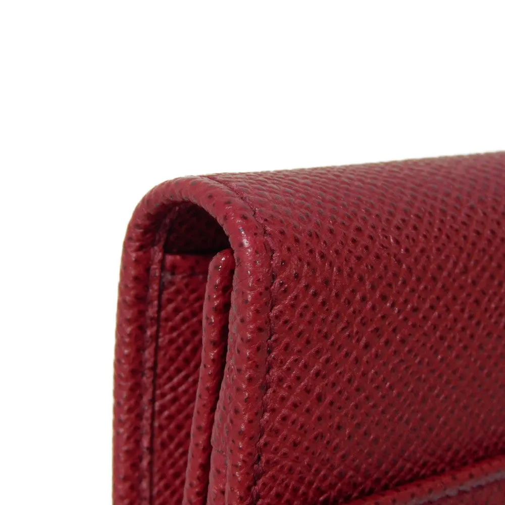 BVLGARI Long Wallet Purse 33744 Grain calf leather (embossed) Ruby logo CLIP LARGE WALLET Women Used Authentic