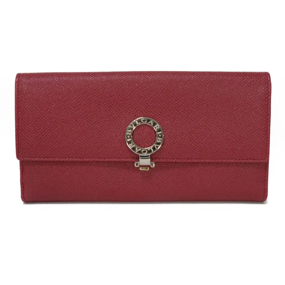 BVLGARI Long Wallet Purse 33744 Grain calf leather (embossed) Ruby logo CLIP LARGE WALLET Women Used Authentic