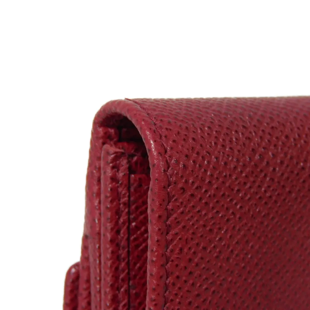 BVLGARI Long Wallet Purse 33744 Grain calf leather (embossed) Ruby logo CLIP LARGE WALLET Women Used Authentic