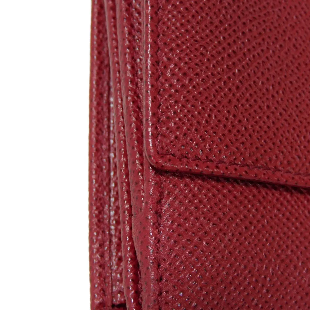 BVLGARI Long Wallet Purse 33744 Grain calf leather (embossed) Ruby logo CLIP LARGE WALLET Women Used Authentic