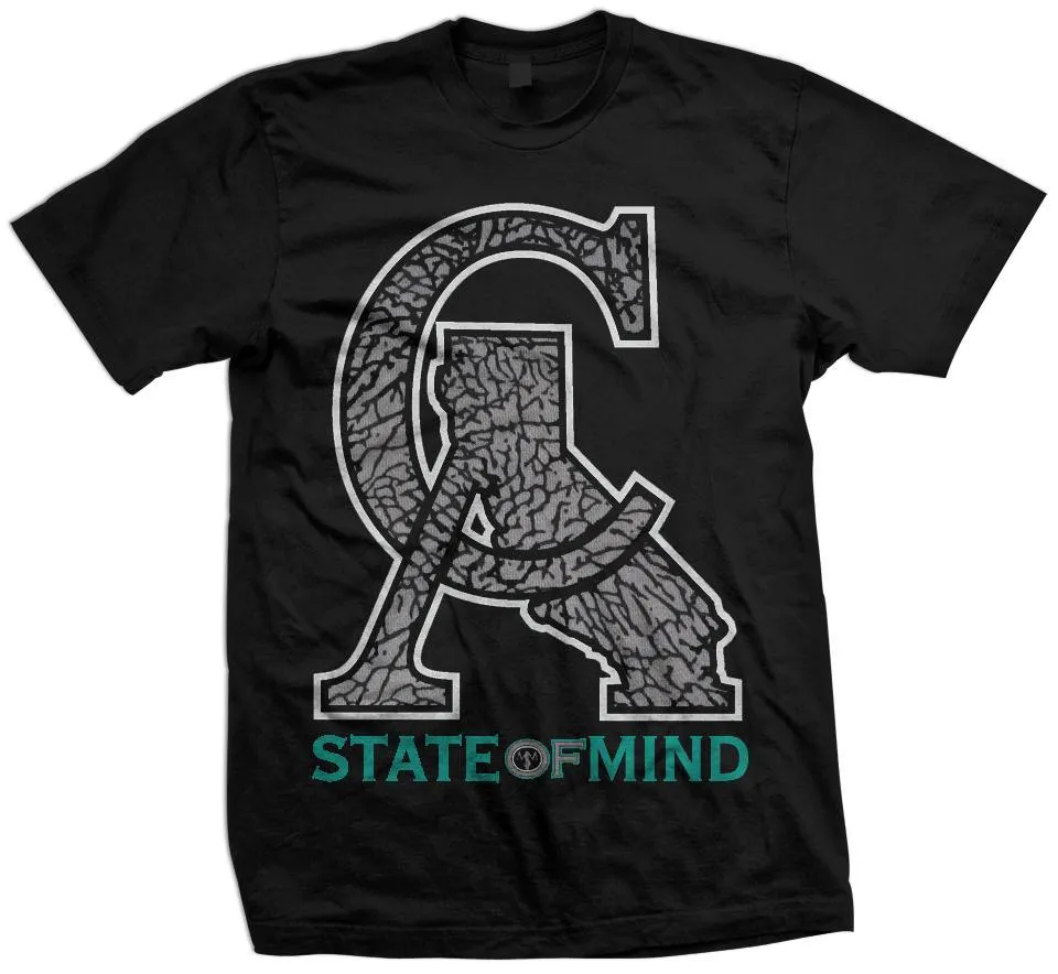 CA Elephant Print - Aqua Blue/Grey/White on Black Tee