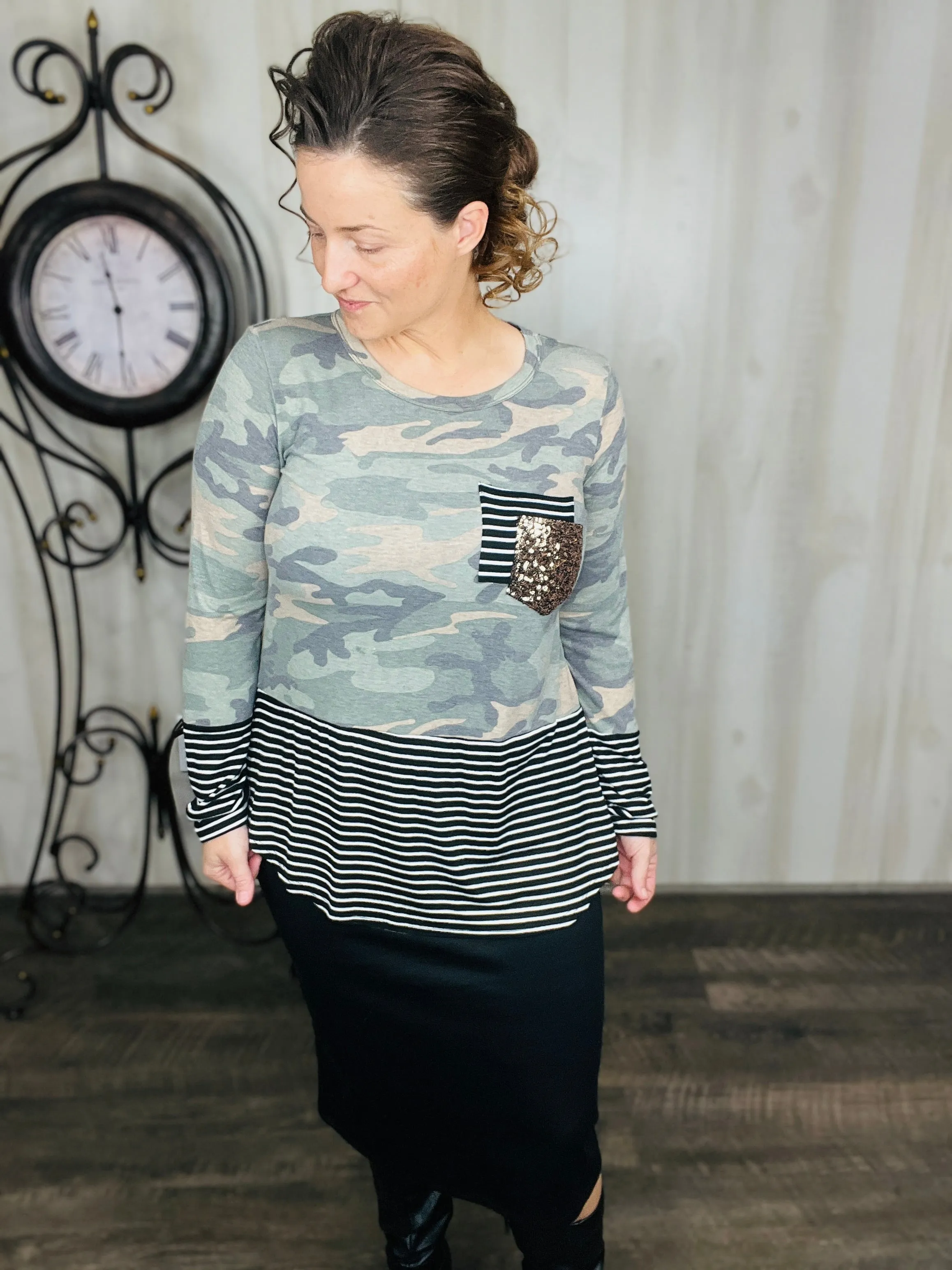 Camo & Gray Fashion Top