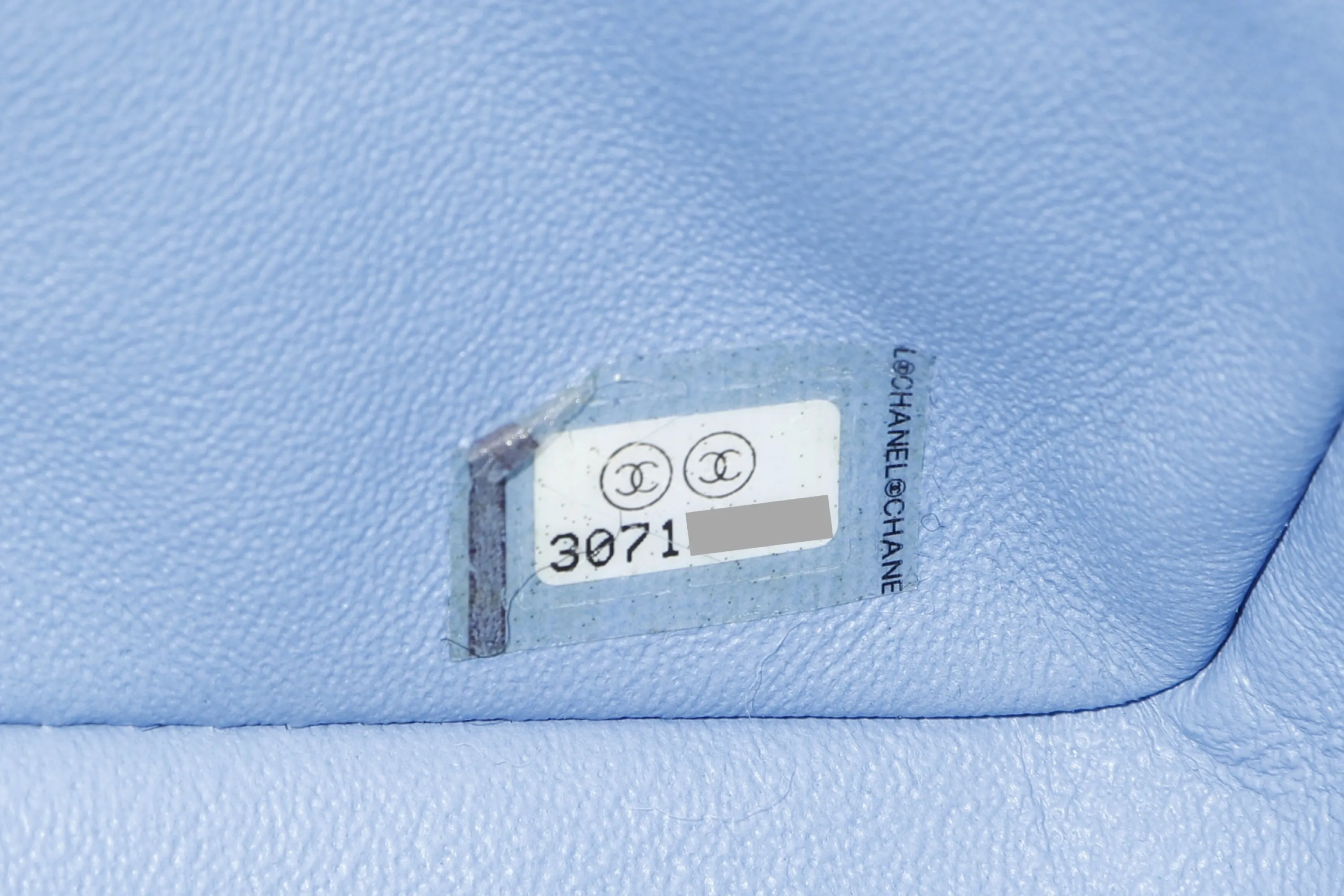 CHANEL CLASSIC MINI SQUARE (3071xxxx) LIGHT BLUE LAMBSKIN LIGHT GOLD HARDWARE, WITH CARD, DUST COVER & BOX