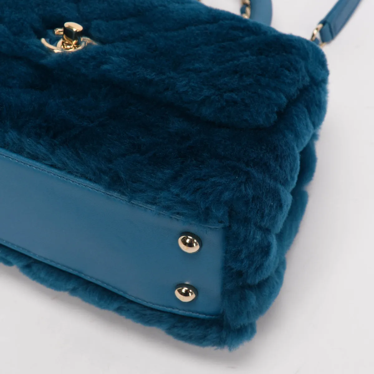 Chanel Teal Shearling Small Coco Handle Bag