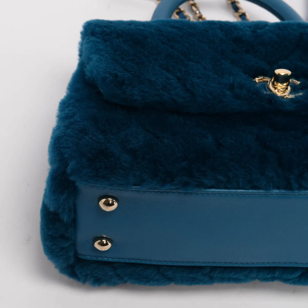 Chanel Teal Shearling Small Coco Handle Bag