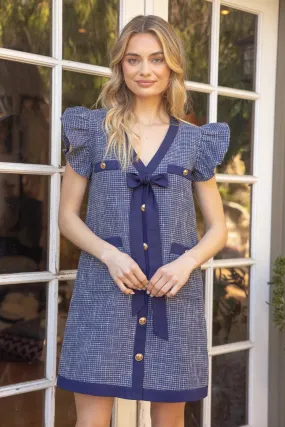 Chic in Tweed Blue Mini Dress