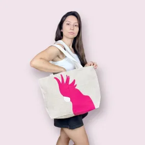 Cockatoo Jute Tote Bag in Pink