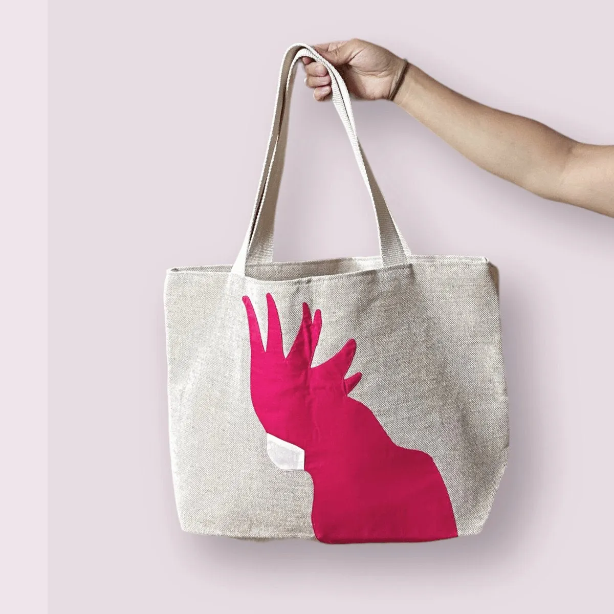 Cockatoo Jute Tote Bag in Pink