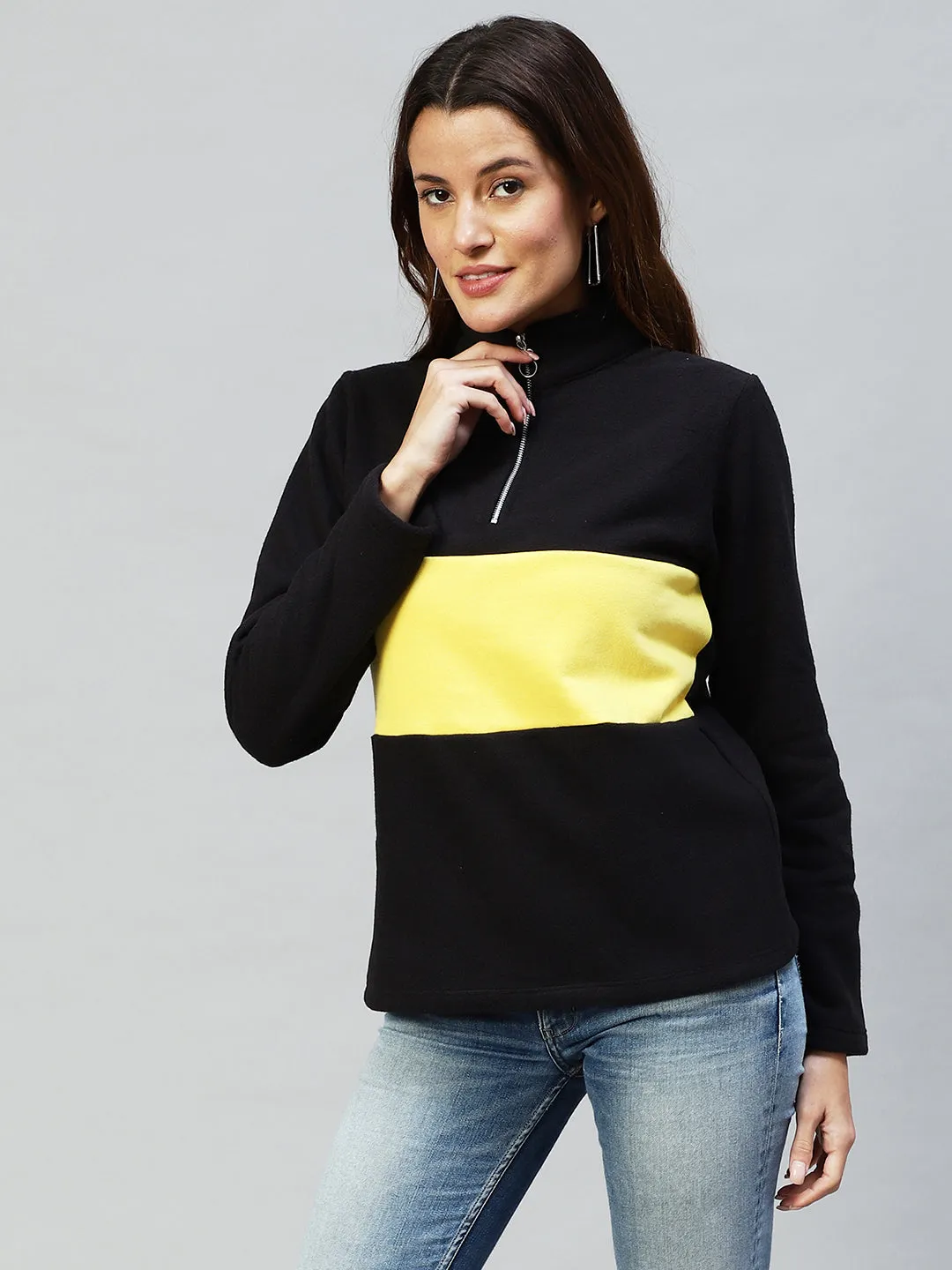 Colorblock High Neck Sweatshirt