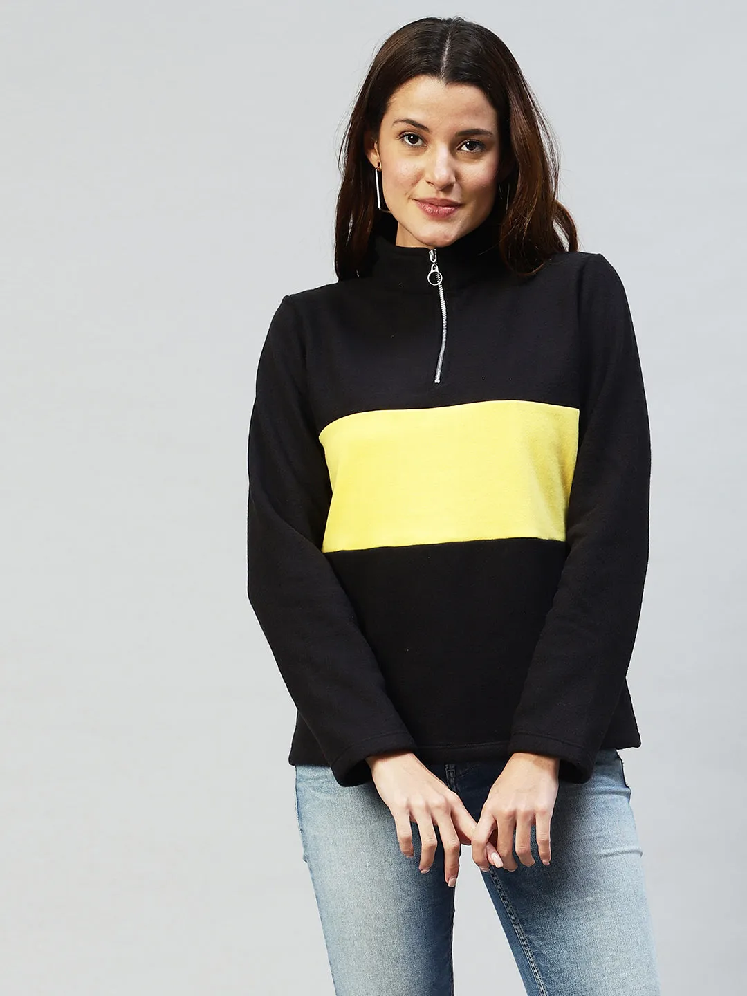 Colorblock High Neck Sweatshirt