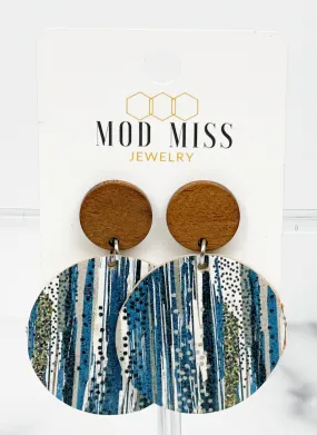 Cork Leather Round Earring Boho Blue