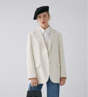 Creamy Single Breasted Blazer Jacket for Women Spring Coat