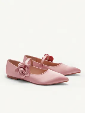 CUCCOO CHICEST Comfortable Pointed Toe Women's Flat Shoes With Elegant Floral Detail, Pink