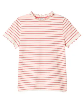 Daisy Short Sleeve Frilled Neck Top - Pink/Cream