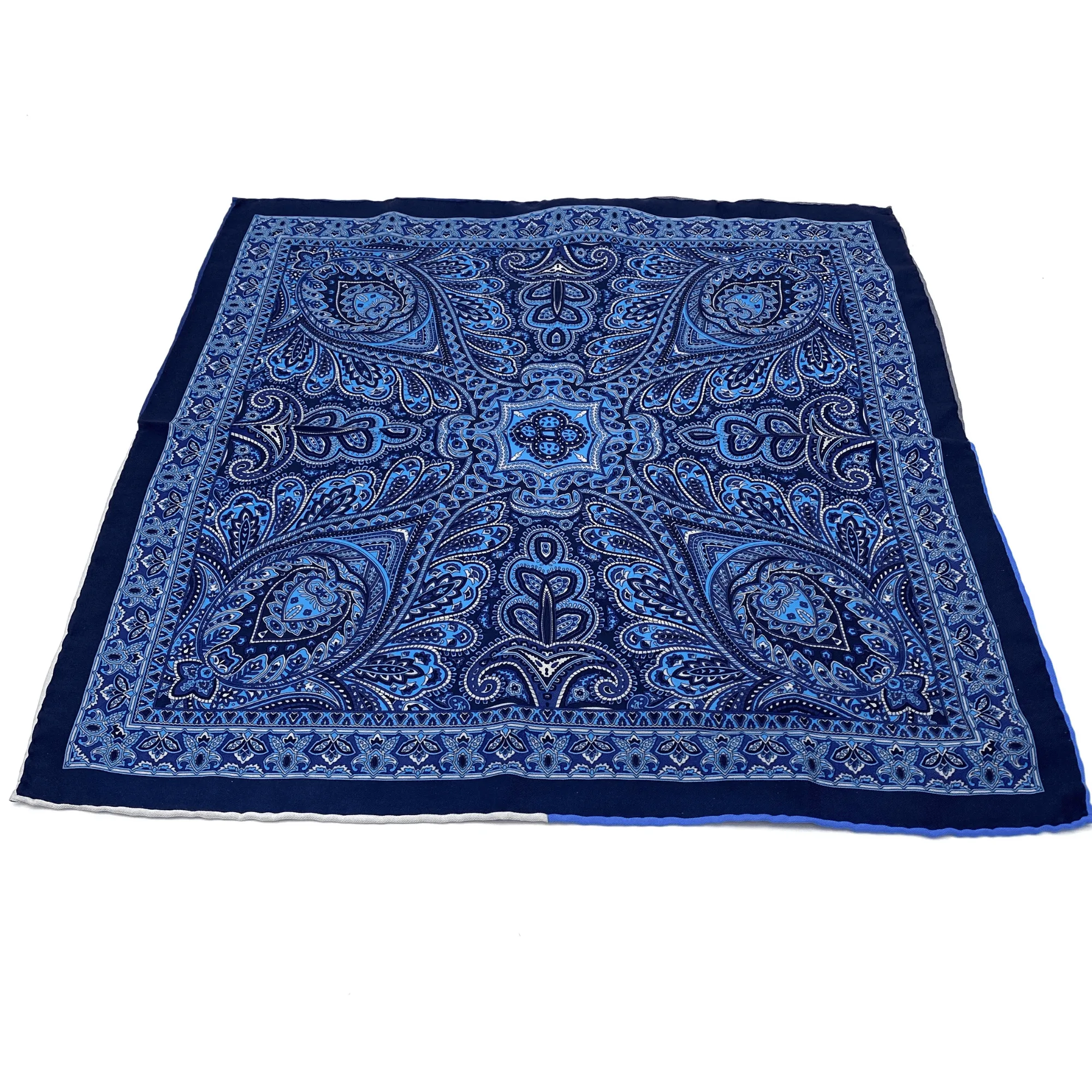 DION Silk Paisley Pocket Square - Blue