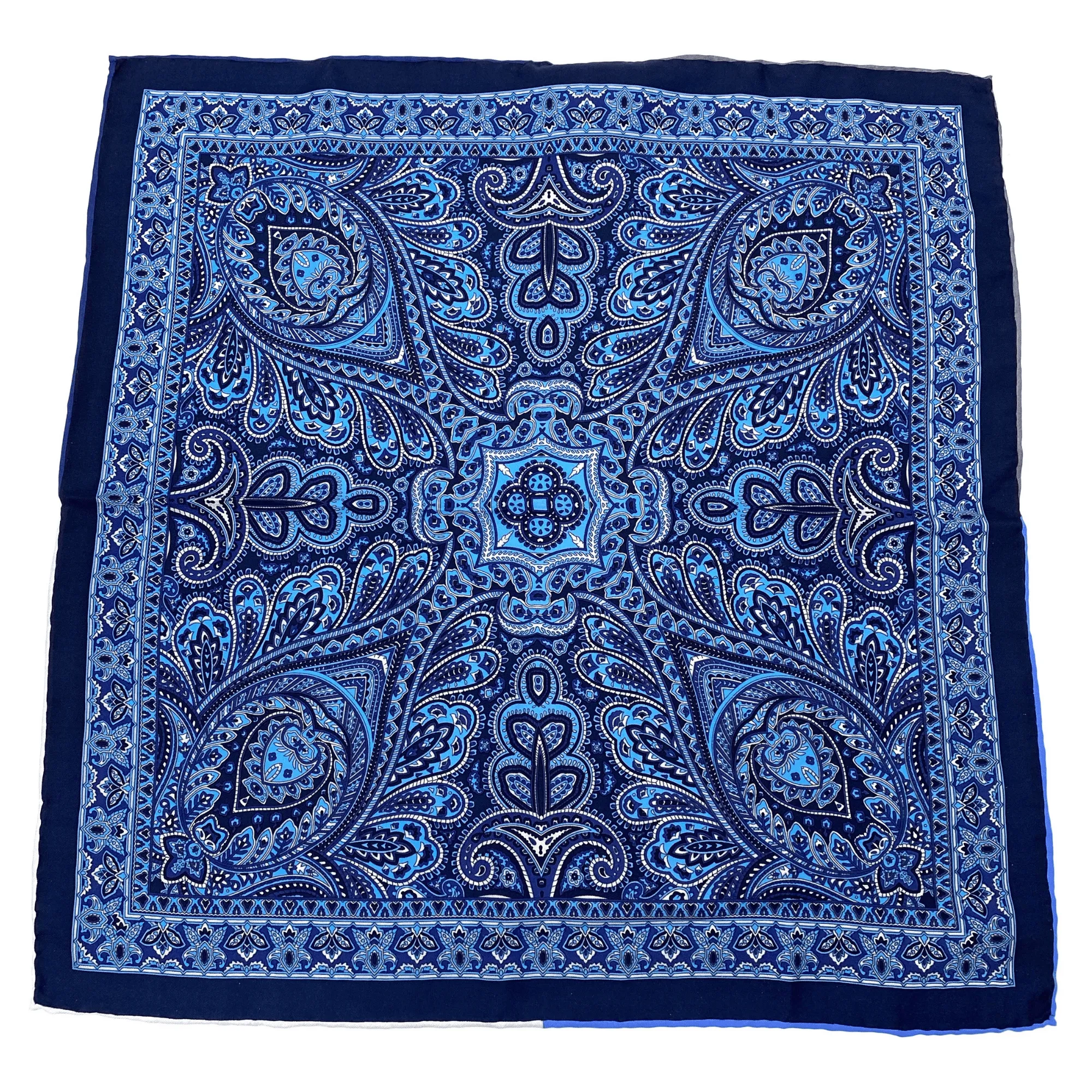 DION Silk Paisley Pocket Square - Blue