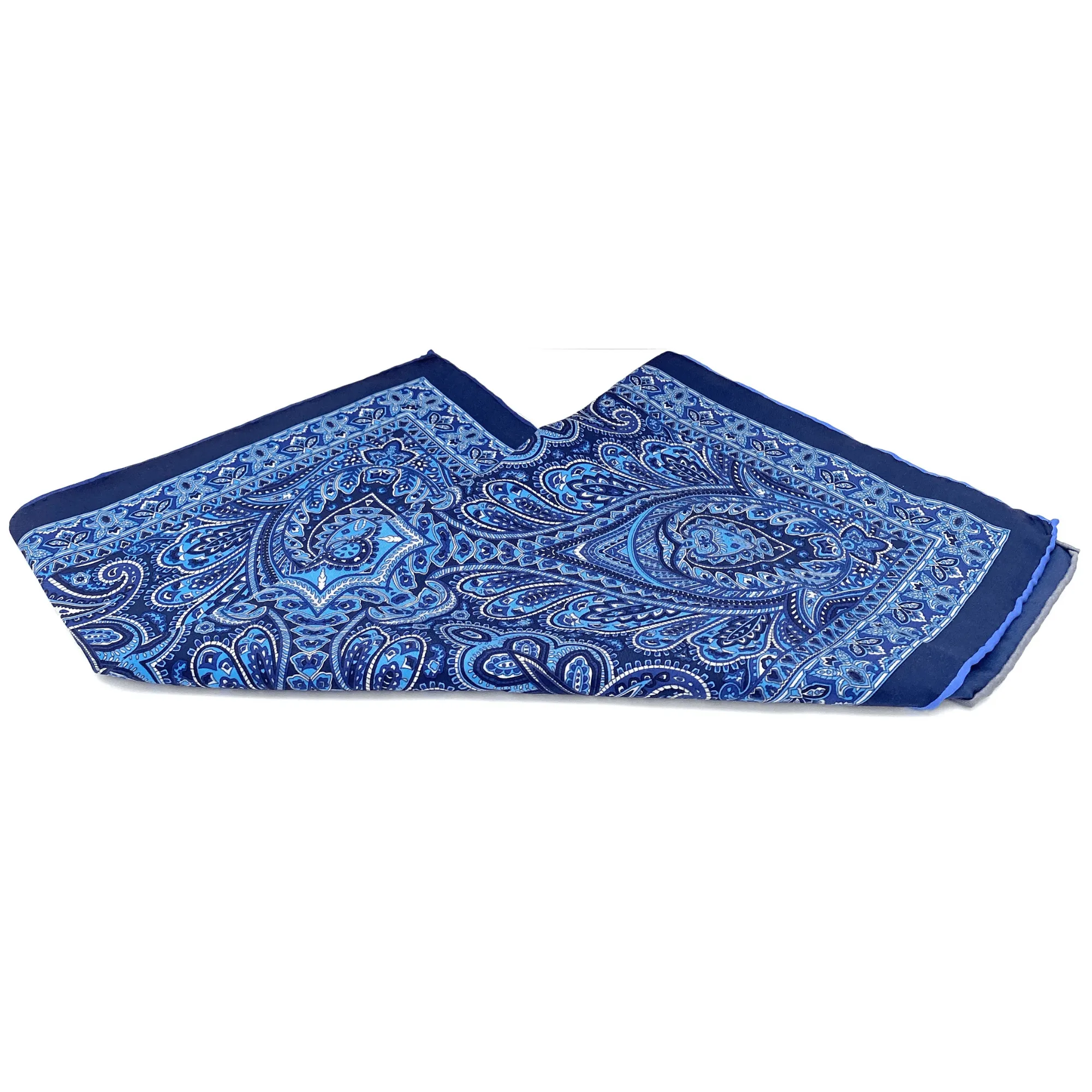 DION Silk Paisley Pocket Square - Blue