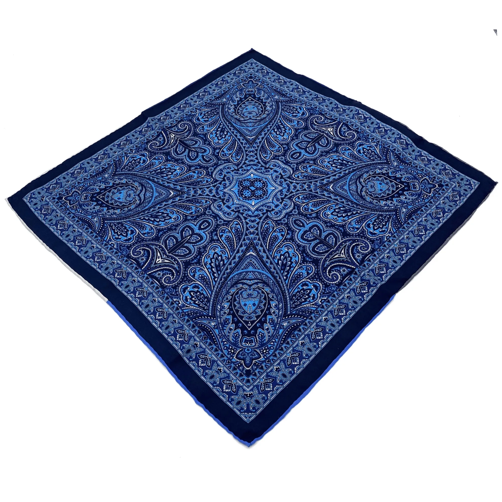 DION Silk Paisley Pocket Square - Blue