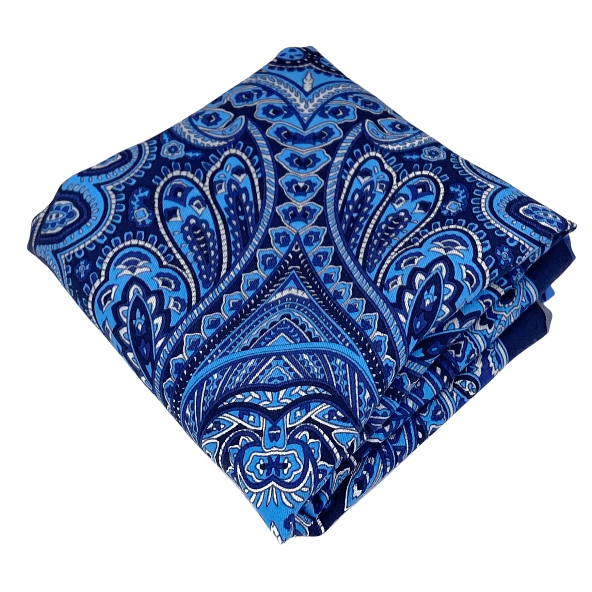 DION Silk Paisley Pocket Square - Blue