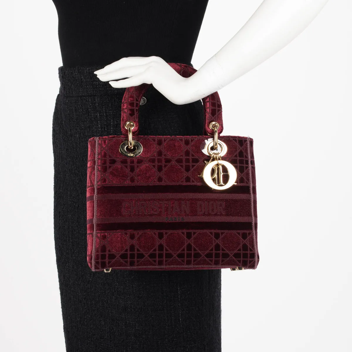 Dior Burgundy Cannage Velvet Medium Lady D-Lite Bag