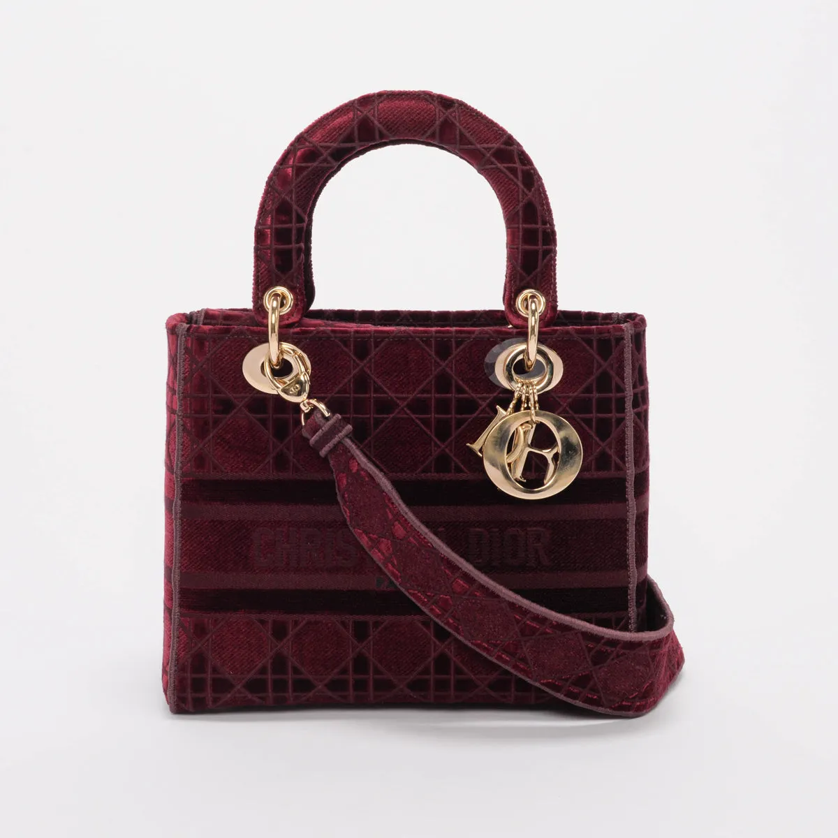 Dior Burgundy Cannage Velvet Medium Lady D-Lite Bag