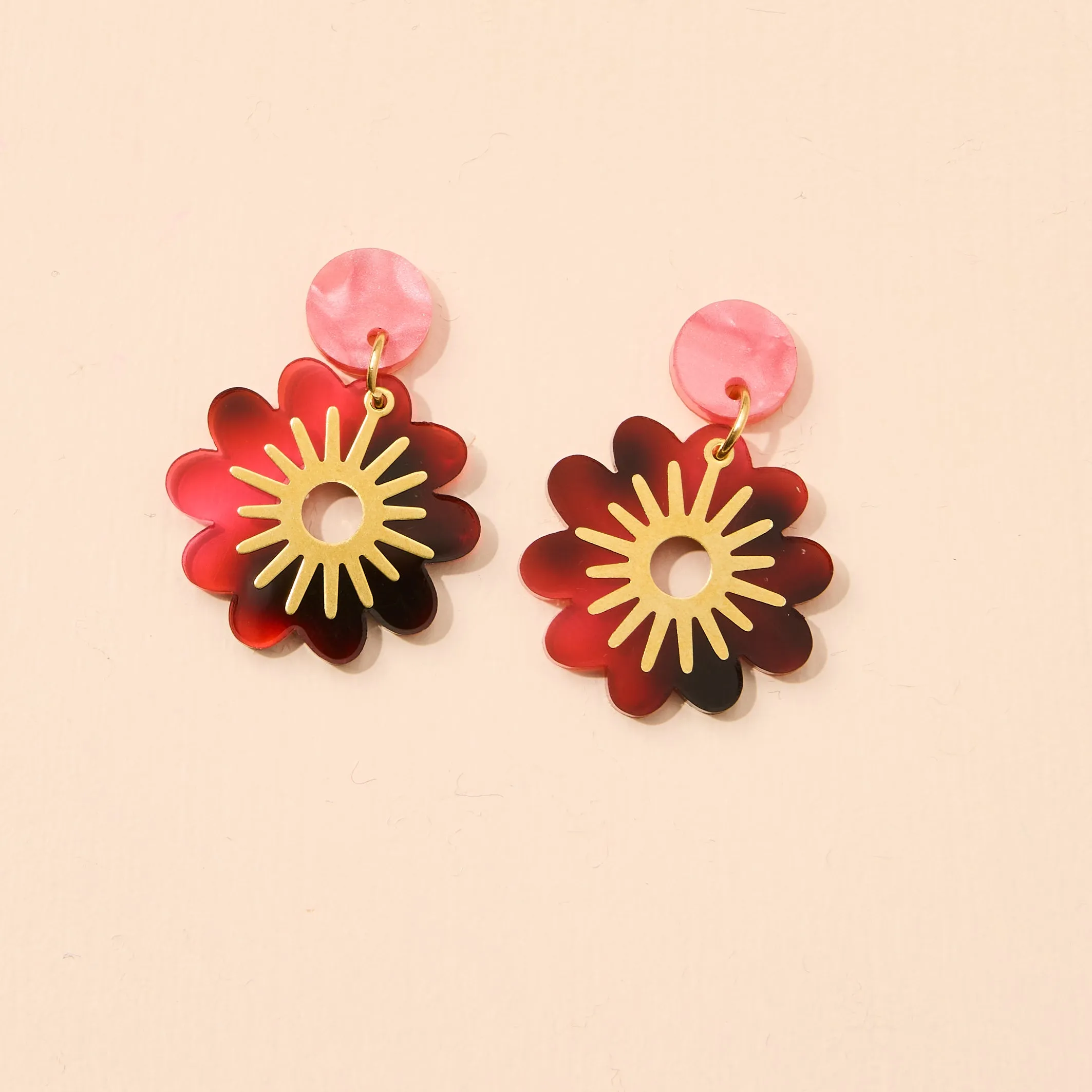 Doris Flower Earrings - Tortoise Pink