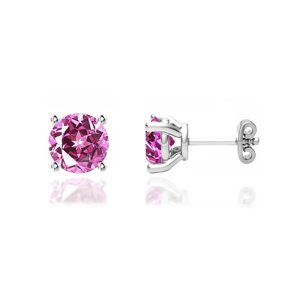 DOVE - Round Pink Sapphire 18k White Gold Stud Earrings