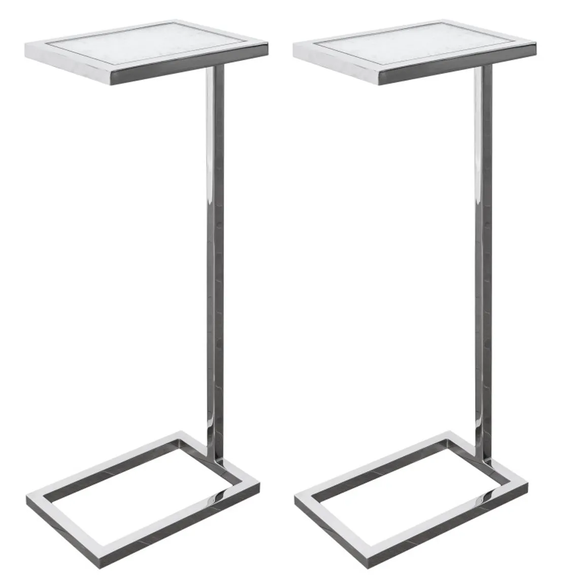 Eileen Gray Style Modernist Chrome Mirror Tables, Pair