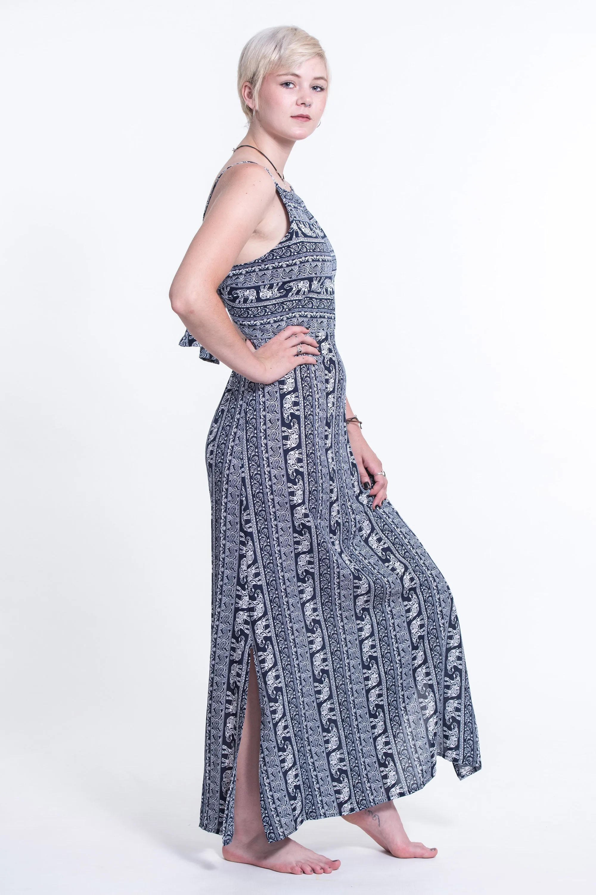 Elephant Paisley Tie Back Maxi Dress in Navy