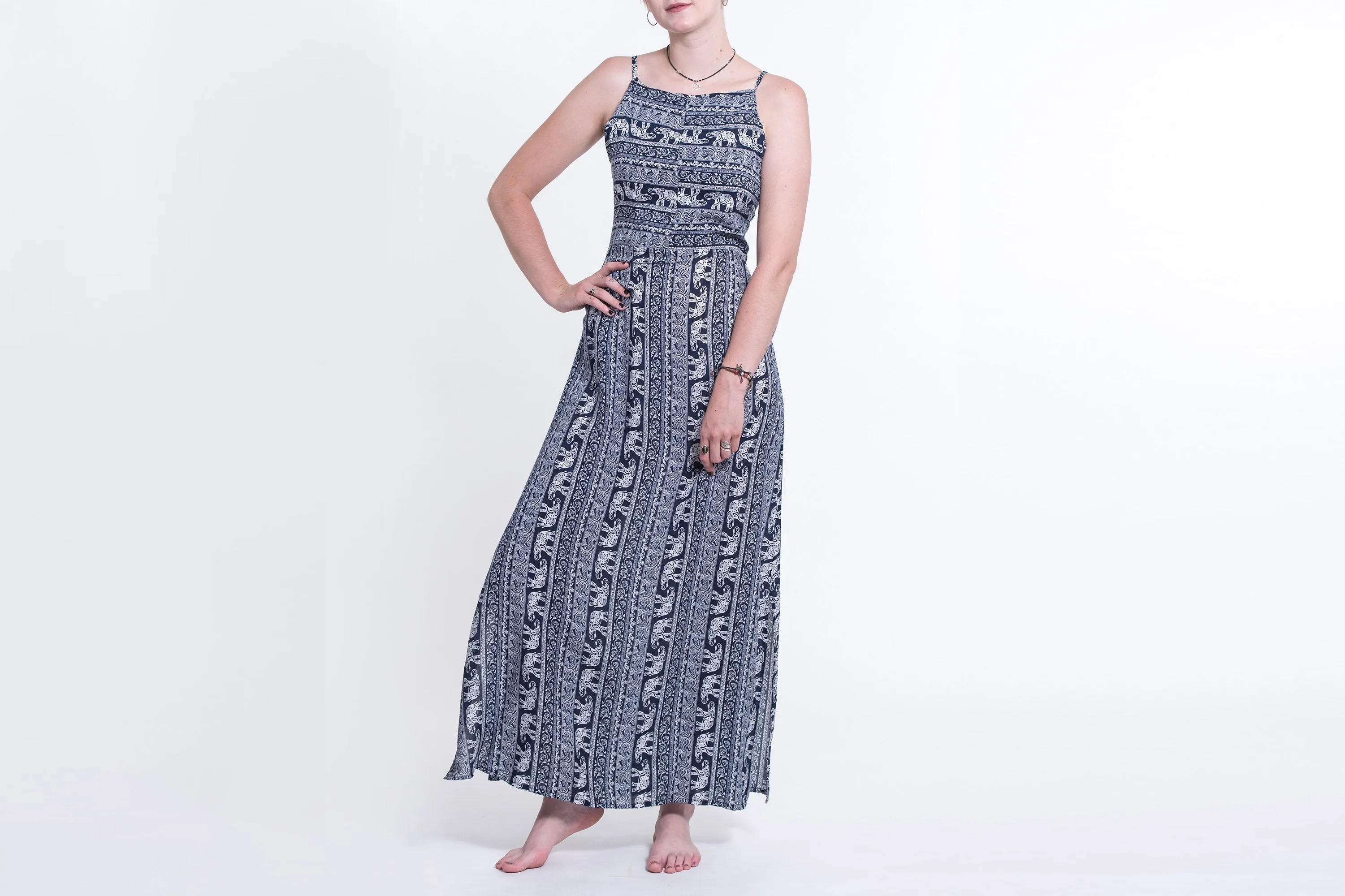 Elephant Paisley Tie Back Maxi Dress in Navy