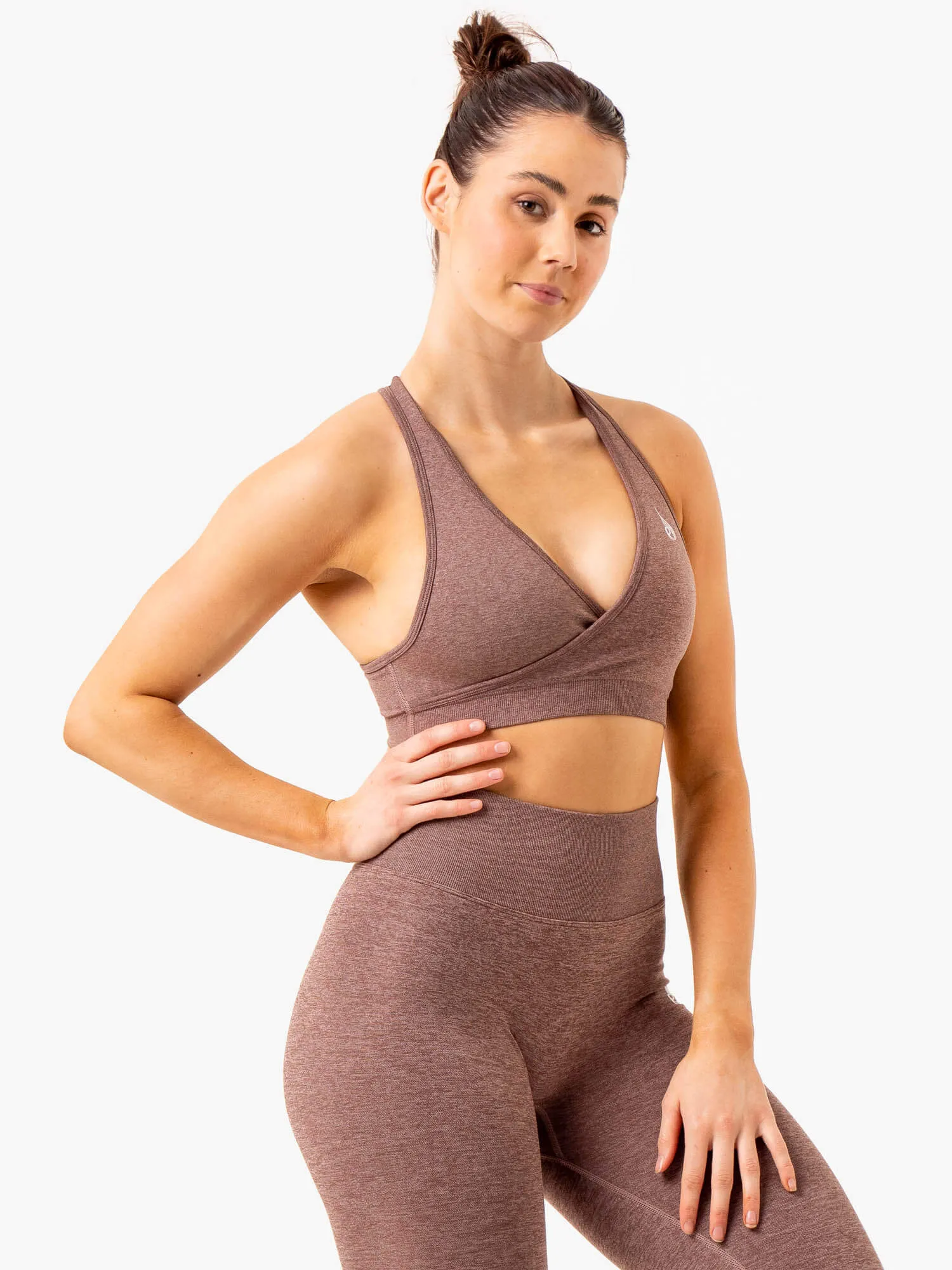 Essential Seamless Cross Over Sports Bra - Chocolate Marl