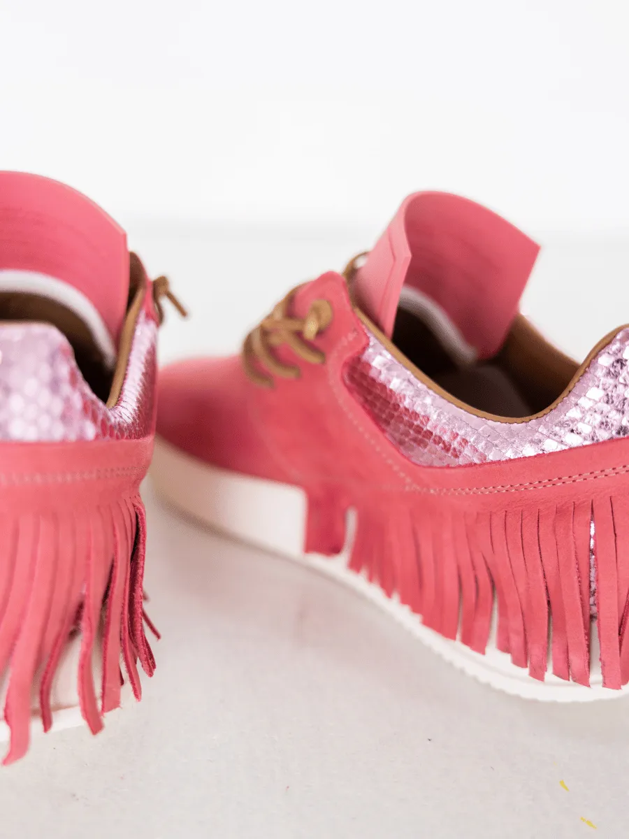 Esseutesse Leather Fringe Sneaker - Bubblegum Pink