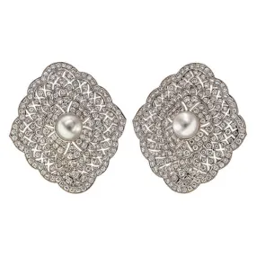 Estate Filigree Pearl & Diamond Earrings