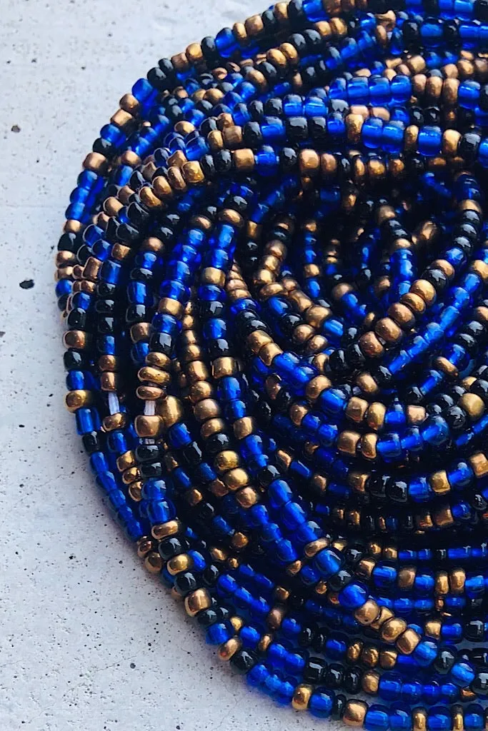 Extended Length 60 Inch Sierra Blue and Bronze Waist Beads