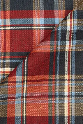 Fox Brothers Orange/Red/Blue Check Linen-Wool Cloth - 5m