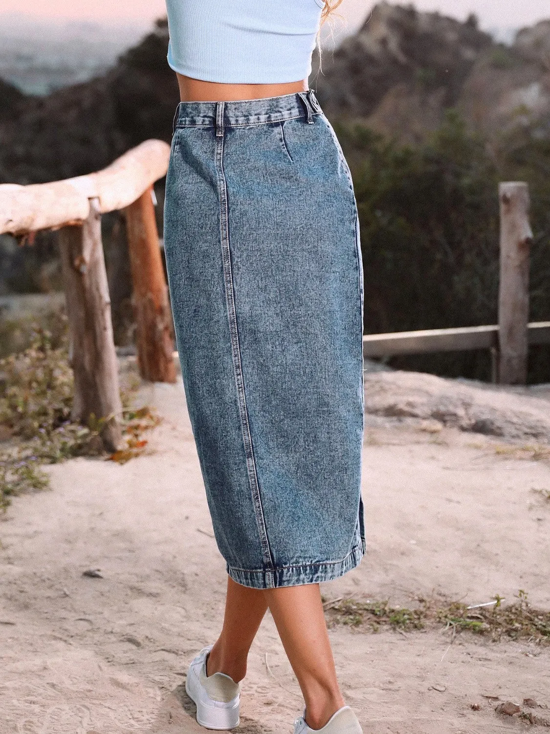 French Blue Button Down Denim Skirt