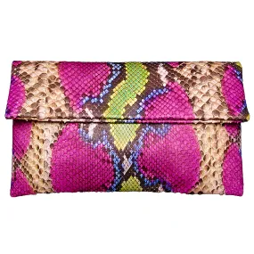 Fuchsia Multicolor Pink Leather Clutch Bag