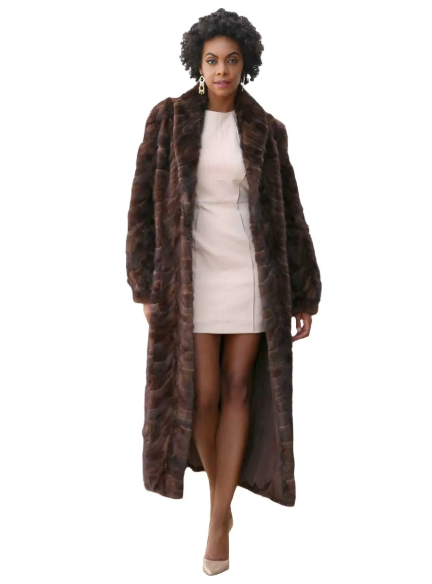 Full Length Mink Fur Coat with Shawl Collar and Bracelet Cuffs (Optional Hood)