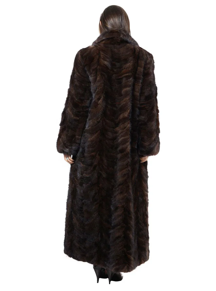 Full Length Mink Fur Coat with Shawl Collar and Bracelet Cuffs (Optional Hood)