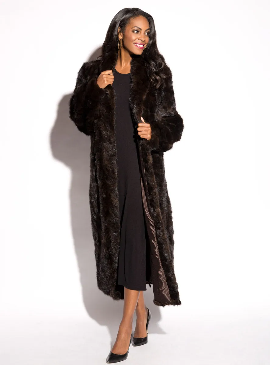 Full Length Mink Fur Coat with Shawl Collar and Bracelet Cuffs (Optional Hood)