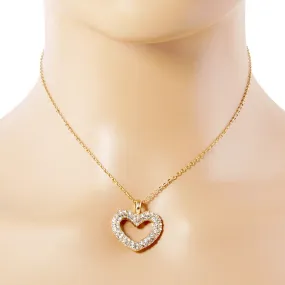 Gold Cubic Zirconia Open Heart Pendant Necklace for Women