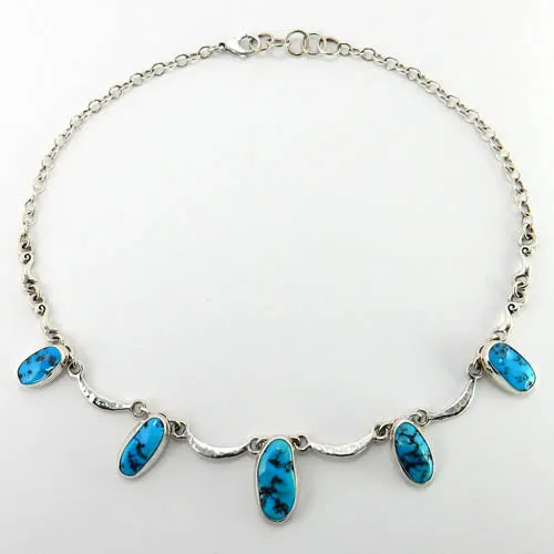 Handmade Adjustable Sterling Silver Kingman Turquoise Necklace