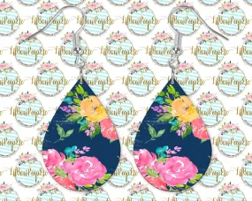 Hardboard Earrings Blue Floral